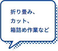 折り畳み、カット、箱詰め作業など