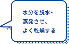 水分を脱水・蒸発させ、よく乾燥する